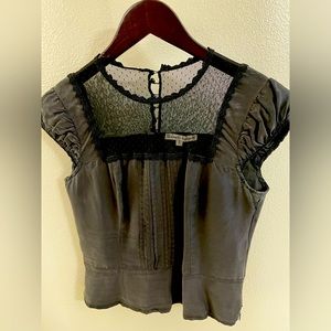 Nanette Lenore silk top with crystal buttons up back and lace top detail